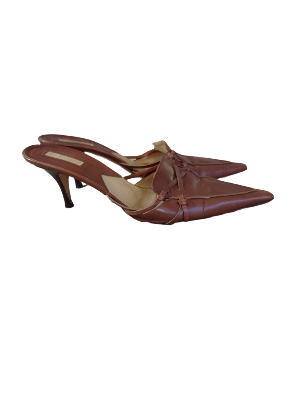 Vintage Michael Kors Brown Pointed-Toe Leather Mule Heels - Picture 1 of 10